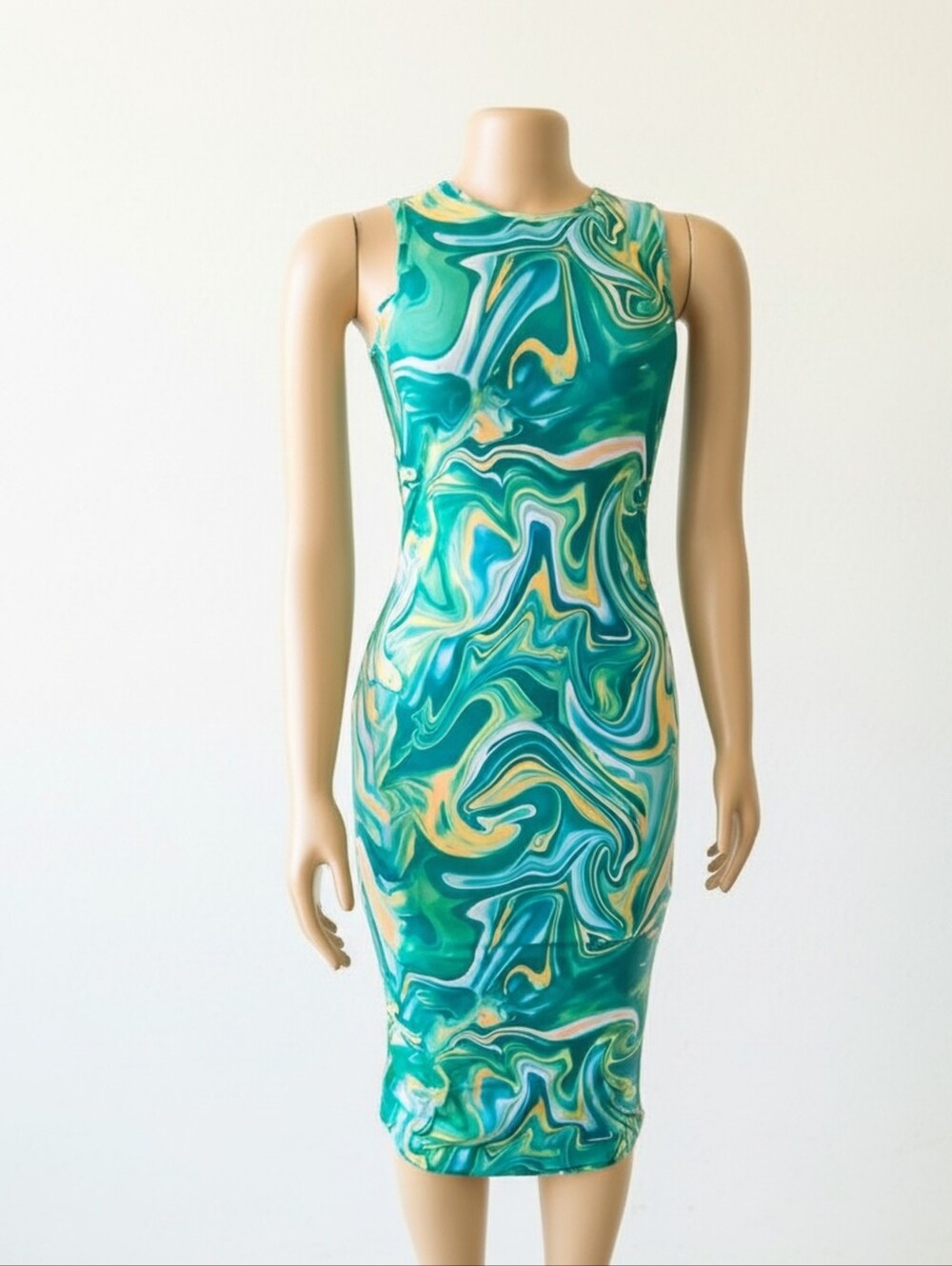 Green Marble-Print Bodycon Dress - Unknown Brand